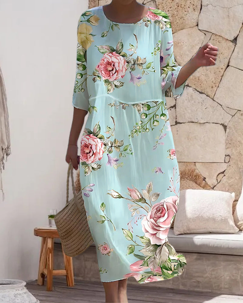 Nora | Elegant floral midi dress with relaxed fit