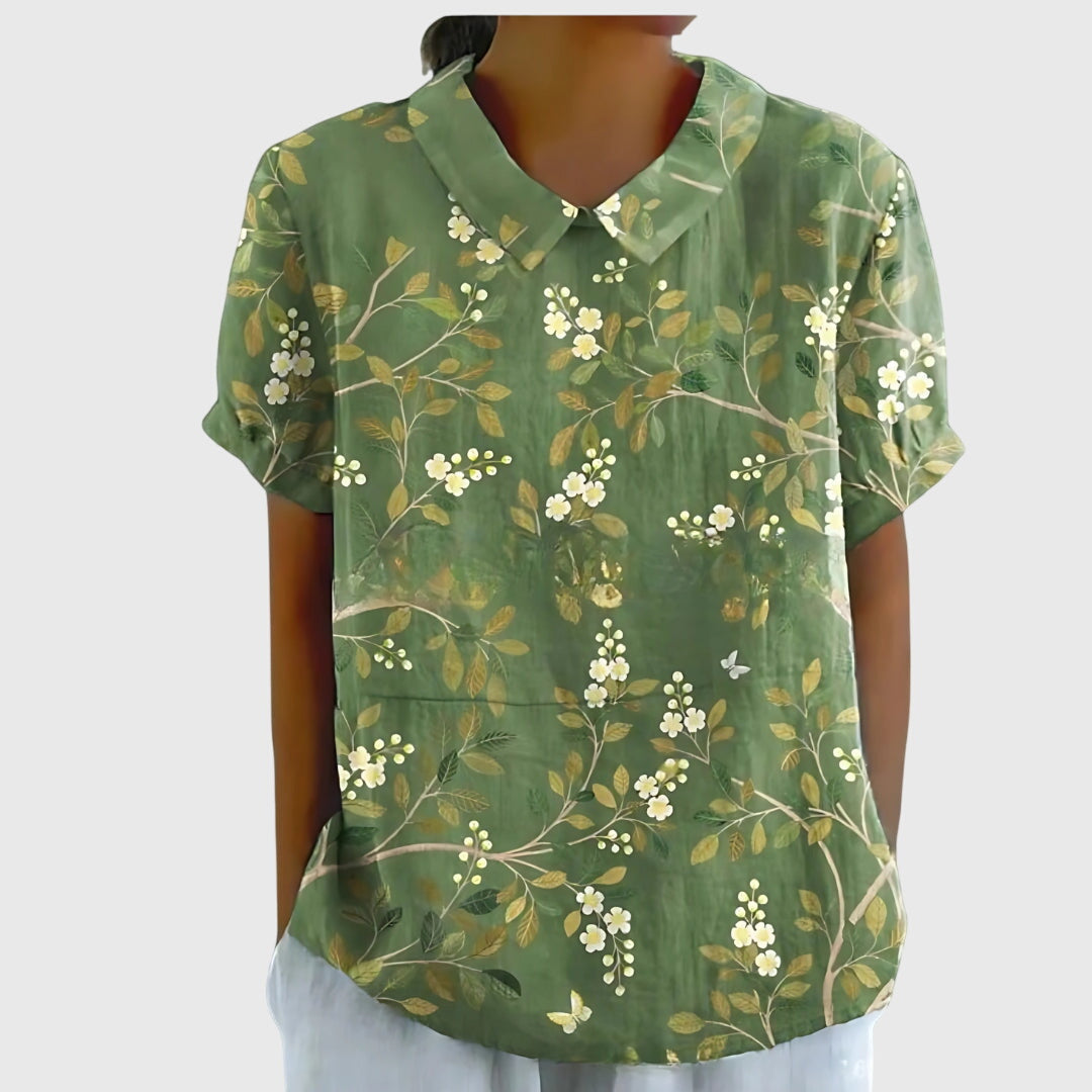 Ivy | Floral Blouse with Short Sleeve Button Front Design