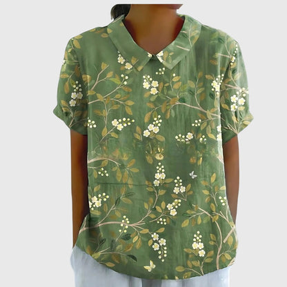 Ivy | Floral Blouse with Short Sleeve Button Front Design