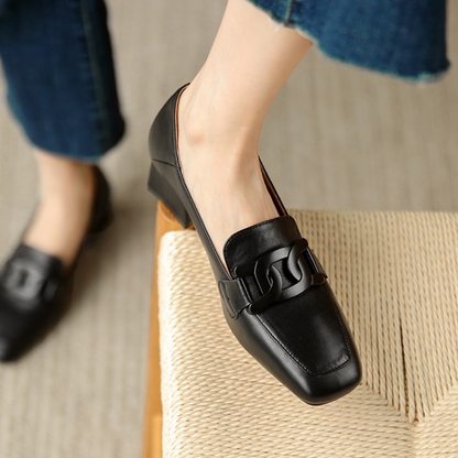 Velnora | Women Loafers with Block Heel and Decorative Strap Design