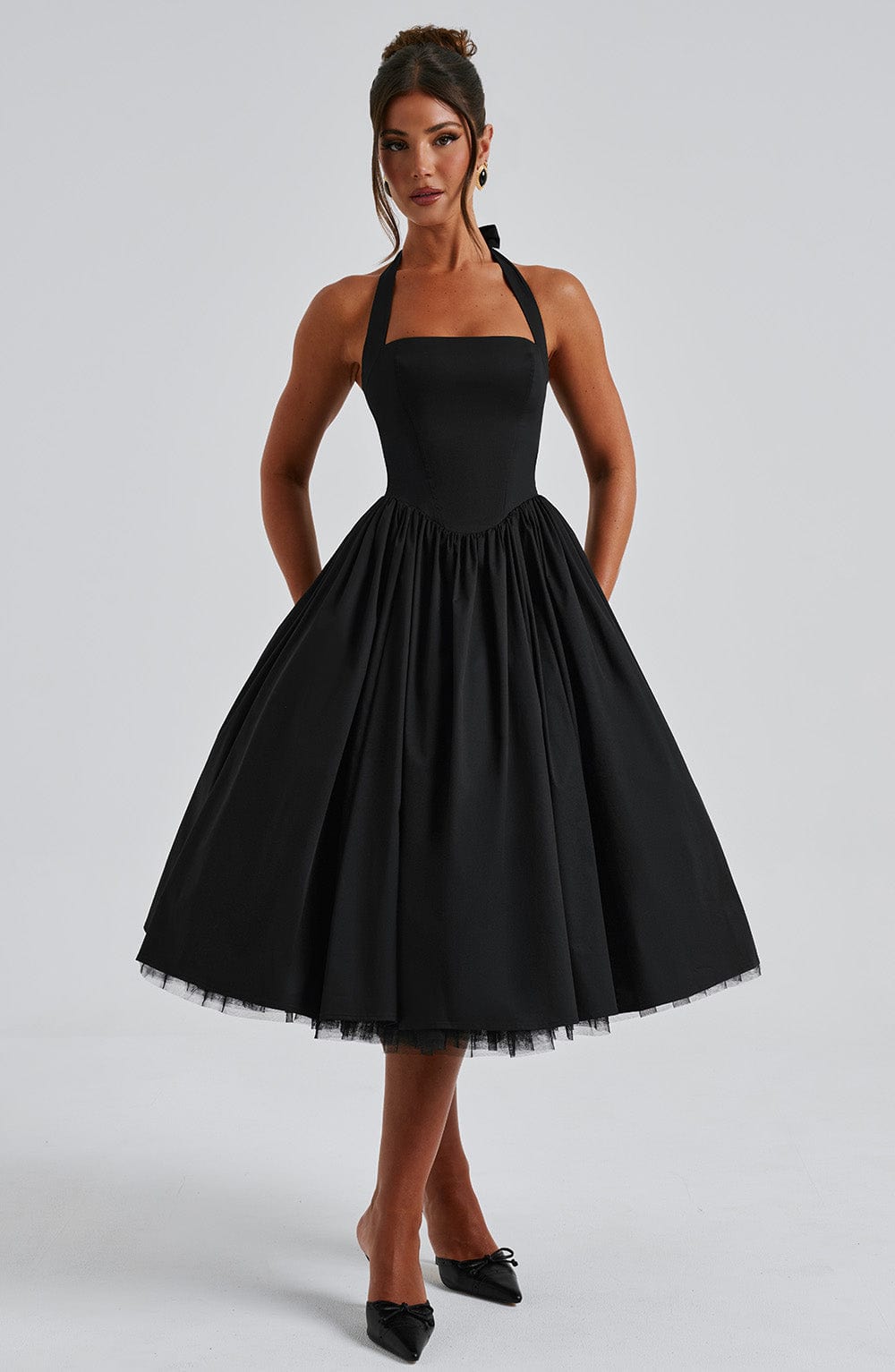 Phoebe | Women’s Elegant Halter Neck Midi Dress With Pleated Skirt