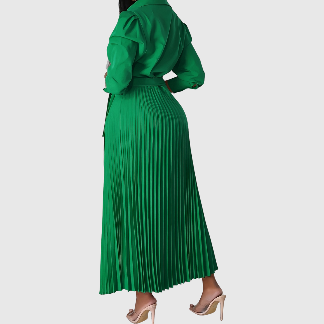 Luna | Pleated Wrap Midi Dress with Long Sleeves