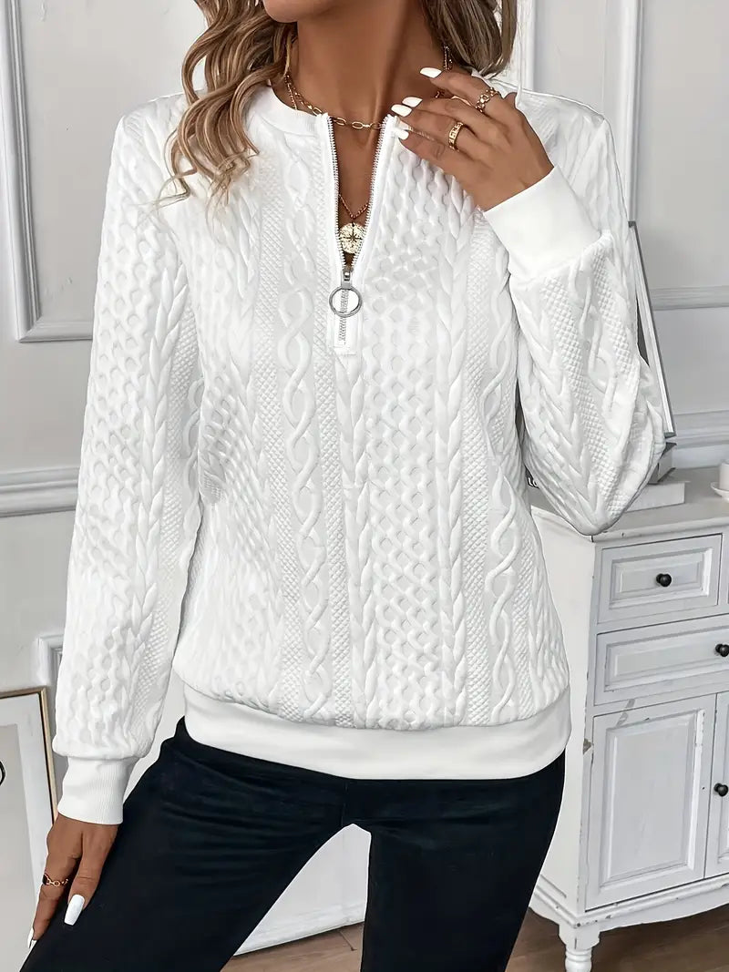 Karen | Modern Cable Knit Sweater with Zip-Up Neck