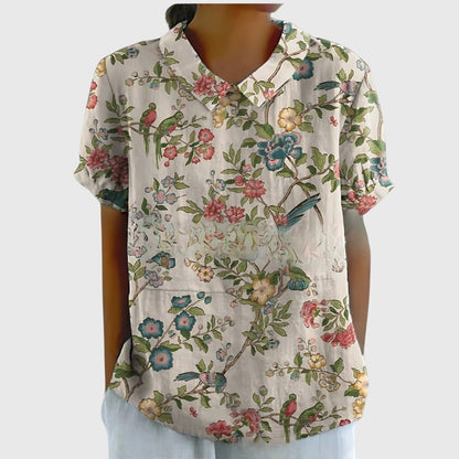Ivy | Floral Blouse with Short Sleeve Button Front Design