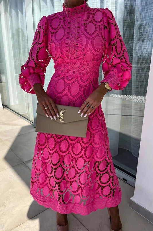 Mirelle | Elegant lace midi dress with long sleeves