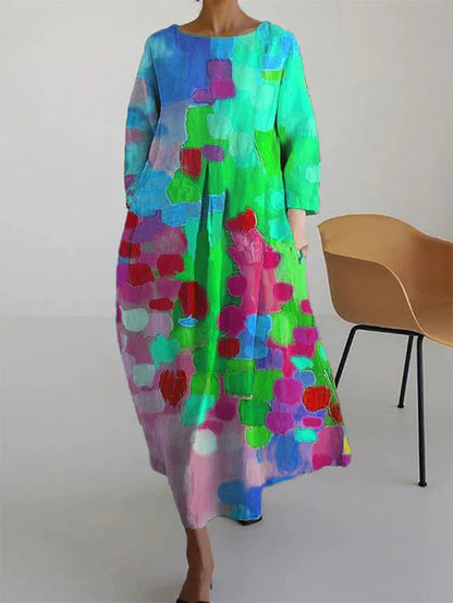 Willa | Women maxi dress with abstract floral pattern and long sleeve