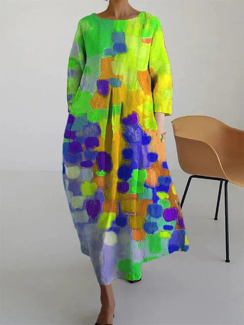 Willa | Women maxi dress with abstract floral pattern and long sleeve