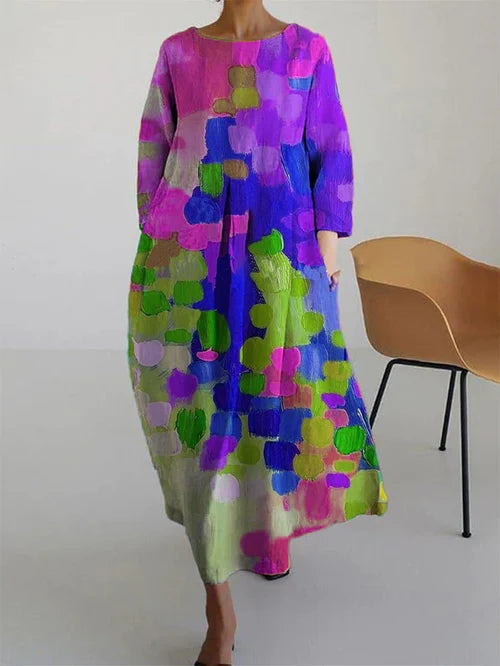 Willa | Women maxi dress with abstract floral pattern and long sleeve