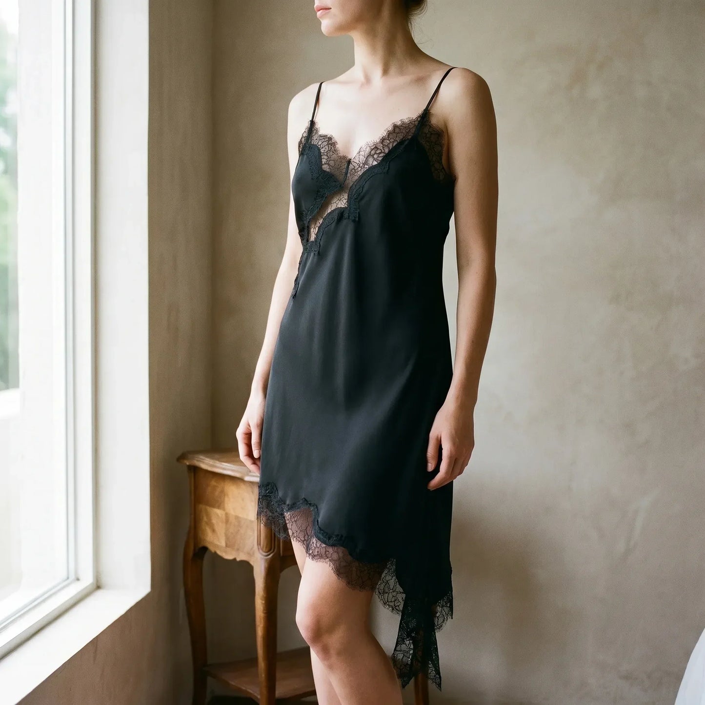 Savannah | Satin Slip Dress with Lace Details