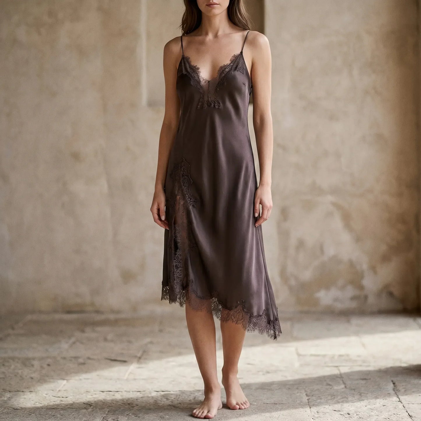 Zoey | Satin Slip Dress with Asymmetrical Hem