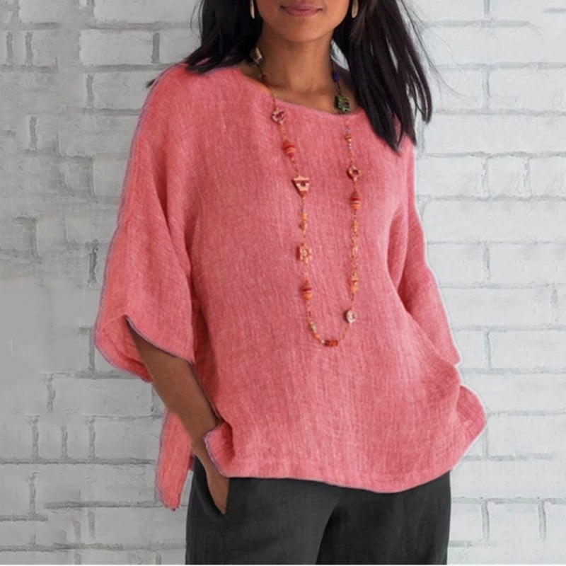 Odessa | Women’s Linen-Blend Summer Blouse with Elbow Sleeves | Comfortable