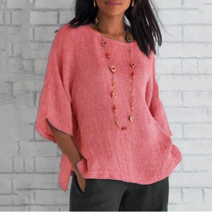 Odessa | Women’s Linen-Blend Summer Blouse with Elbow Sleeves | Comfortable