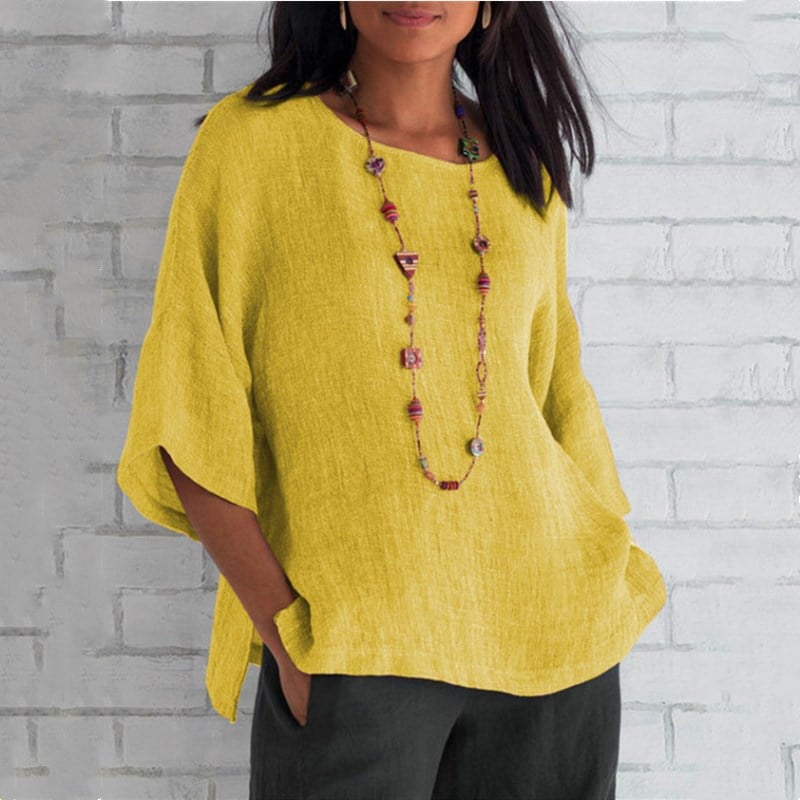 Odessa | Women’s Linen-Blend Summer Blouse with Elbow Sleeves | Comfortable