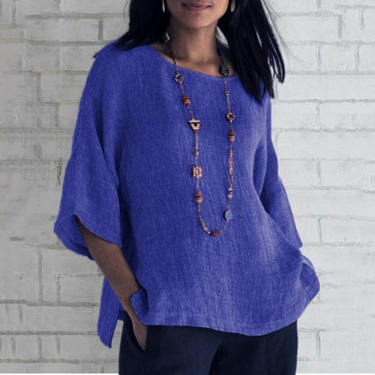 Odessa | Women’s Linen-Blend Summer Blouse with Elbow Sleeves | Comfortable