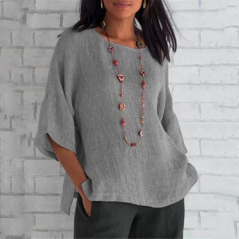 Odessa | Women’s Linen-Blend Summer Blouse with Elbow Sleeves | Comfortable