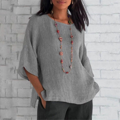 Odessa | Women’s Linen-Blend Summer Blouse with Elbow Sleeves | Comfortable