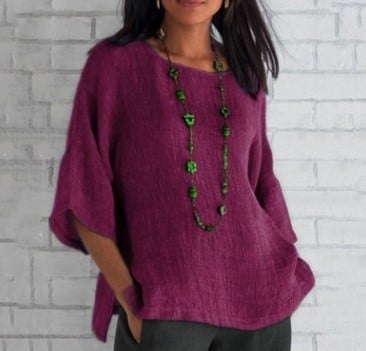 Odessa | Women’s Linen-Blend Summer Blouse with Elbow Sleeves | Comfortable