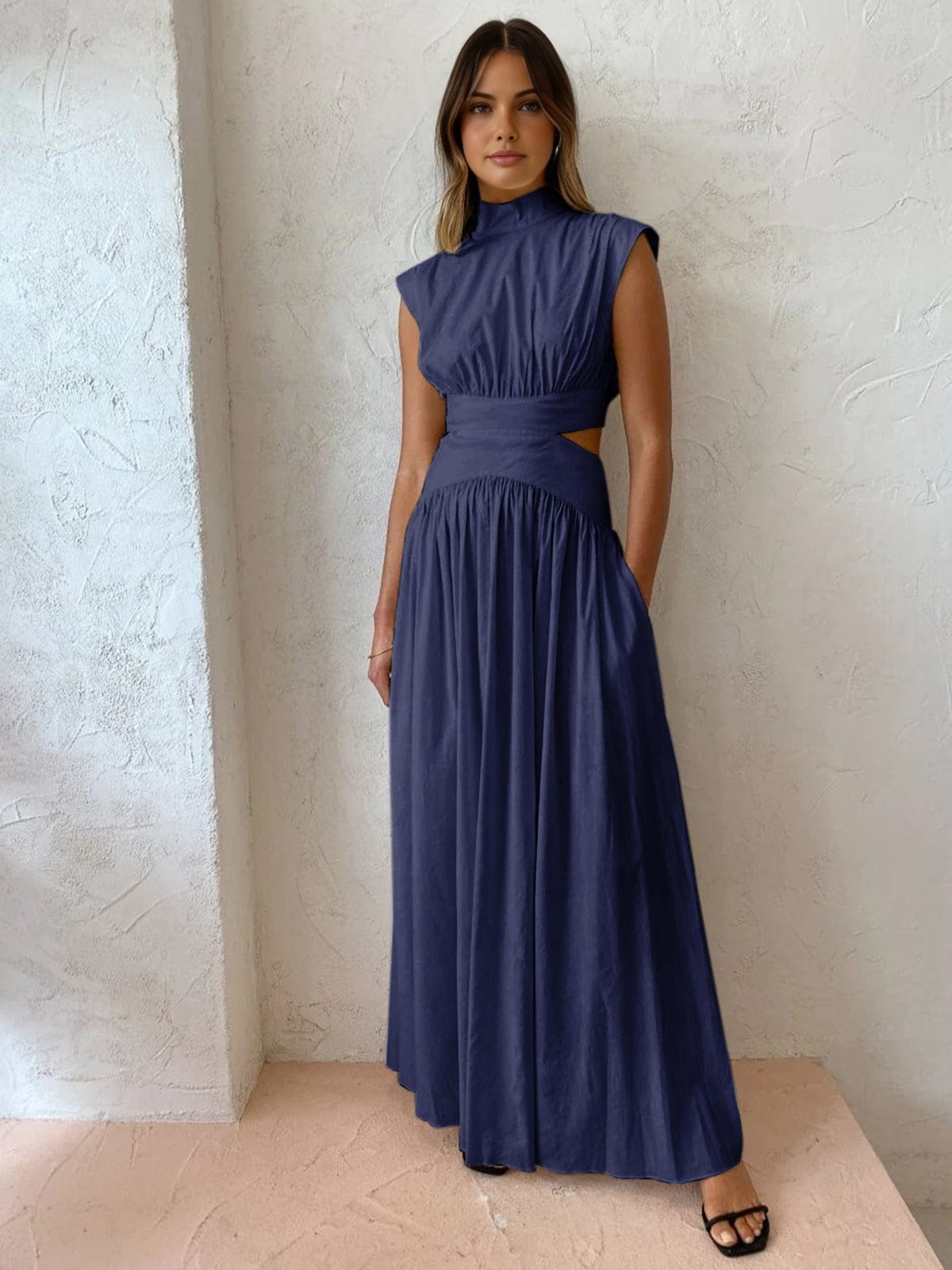 Celeste | Refined maxi dress with high neck cut out detail