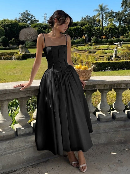Renee | Women’s Classic Corset Midi Dress With Spaghetti Straps