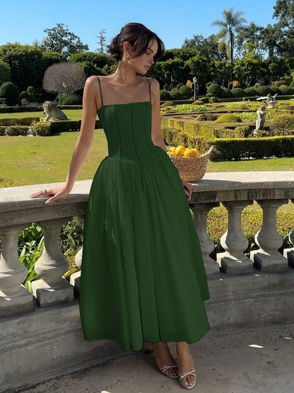 Renee | Women’s Classic Corset Midi Dress With Spaghetti Straps