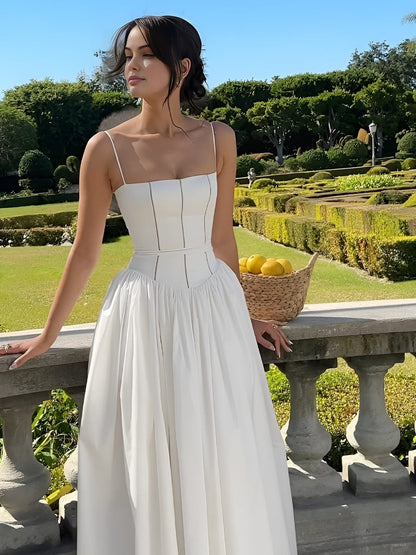 Renee | Women’s Classic Corset Midi Dress With Spaghetti Straps