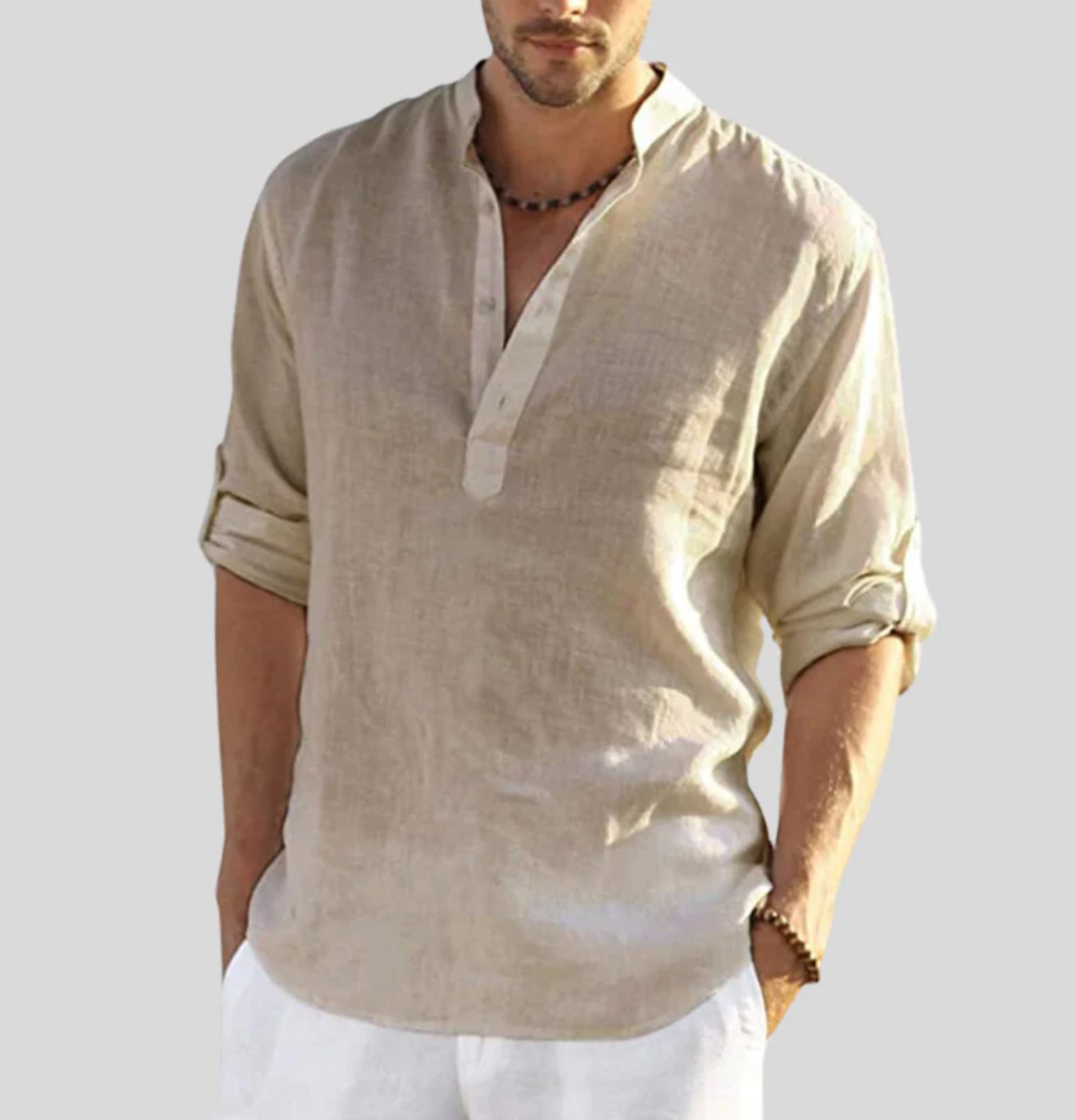 Brantley | Men’s Modern Collarless Long-Sleeve Shirt | Elegant