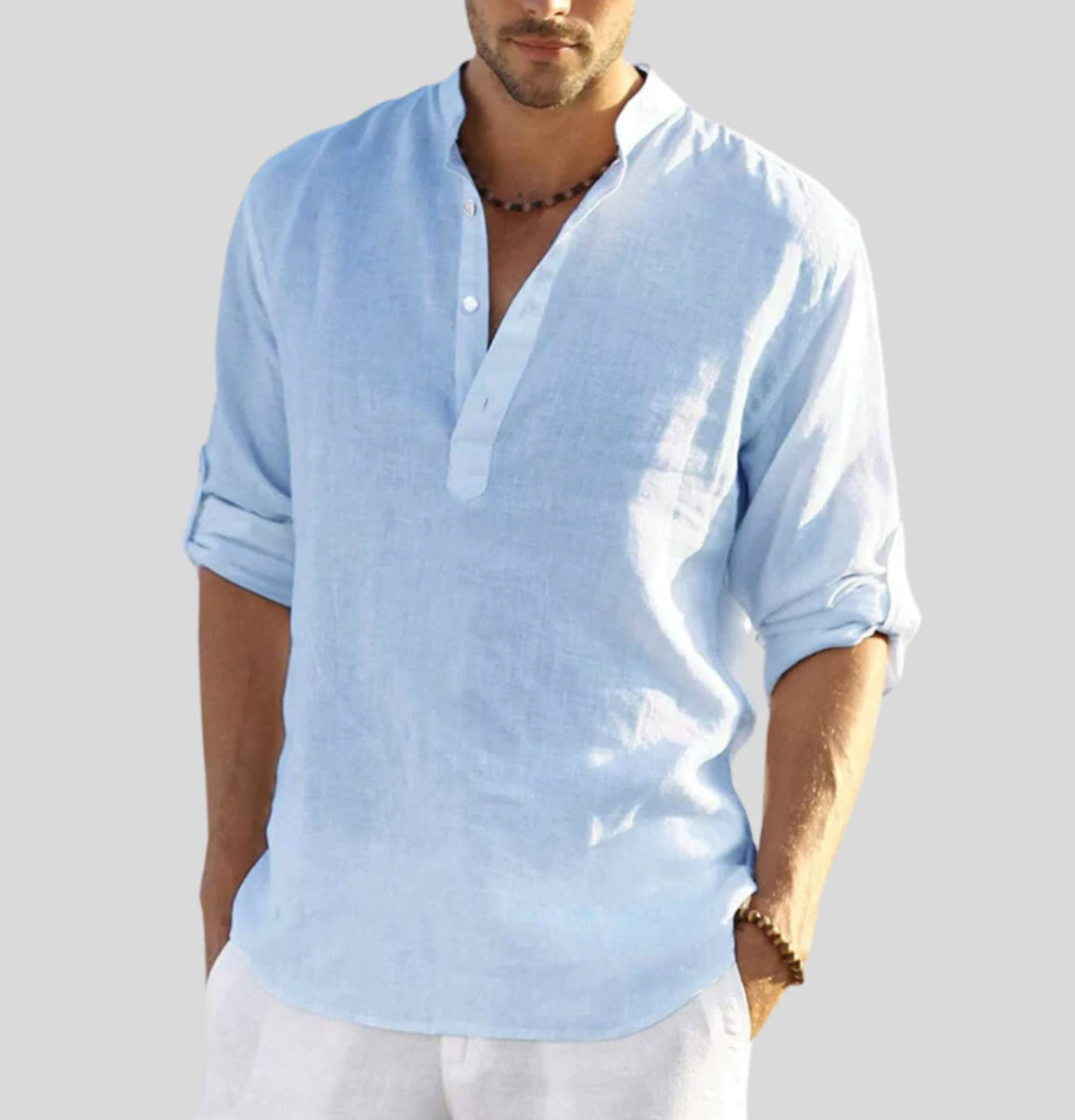 Brantley | Men’s Modern Collarless Long-Sleeve Shirt | Elegant