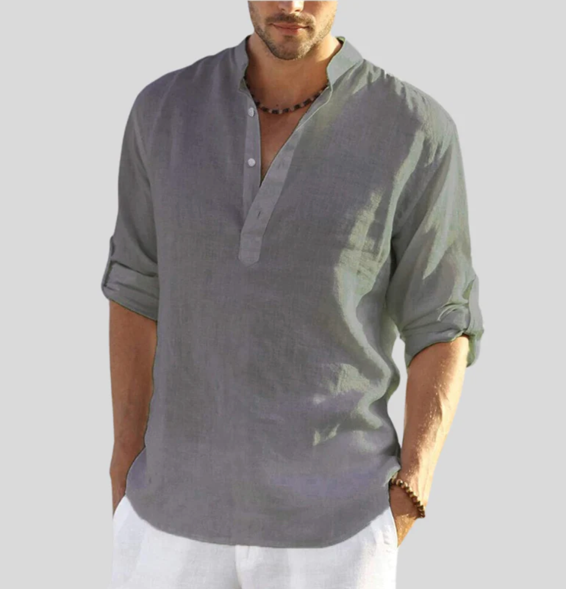 Brantley | Men’s Modern Collarless Long-Sleeve Shirt | Elegant