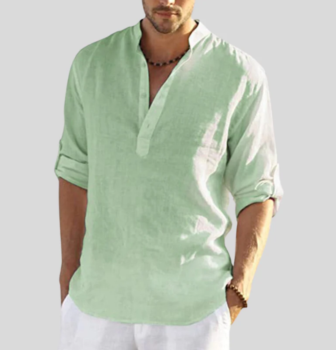 Brantley | Men’s Modern Collarless Long-Sleeve Shirt | Elegant