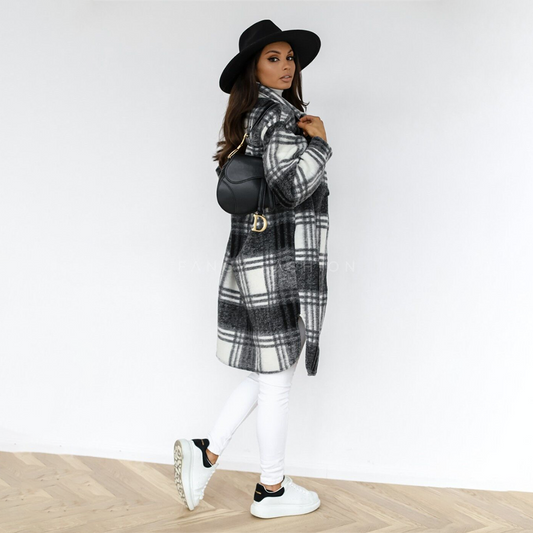 Margaret | Women's Plaid Long Coat with Chest Pockets