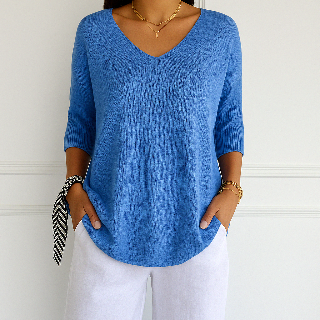 Aveline | Women sweater with V neck and short sleeves design