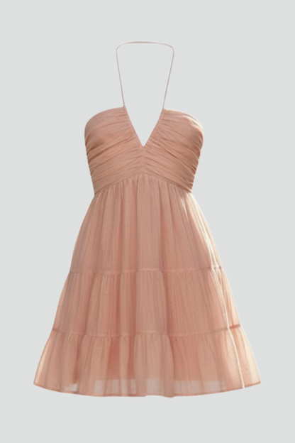 Elara | Women mini dress with halter neckline and tiered skirt
