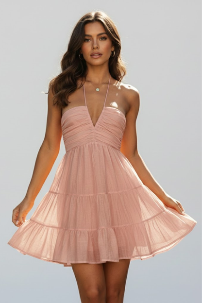 Elara | Women mini dress with halter neckline and tiered skirt