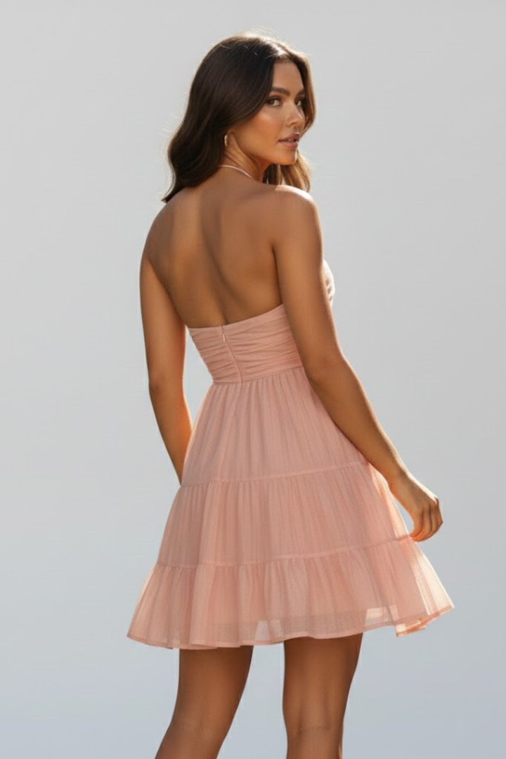 Elara | Women mini dress with halter neckline and tiered skirt