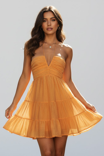 Elara | Women mini dress with halter neckline and tiered skirt