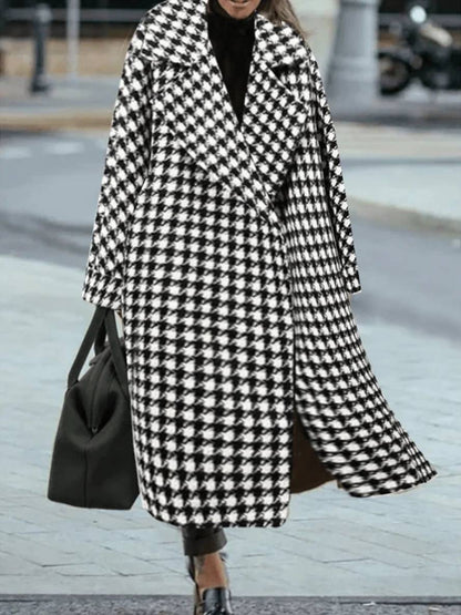 Kathleen | Women's Elegant Houndstooth Long Coat with Pockets