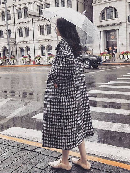 Kathleen | Women's Elegant Houndstooth Long Coat with Pockets