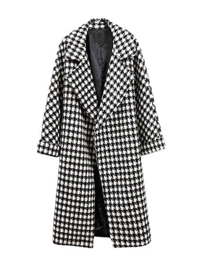 Kathleen | Women's Elegant Houndstooth Long Coat with Pockets