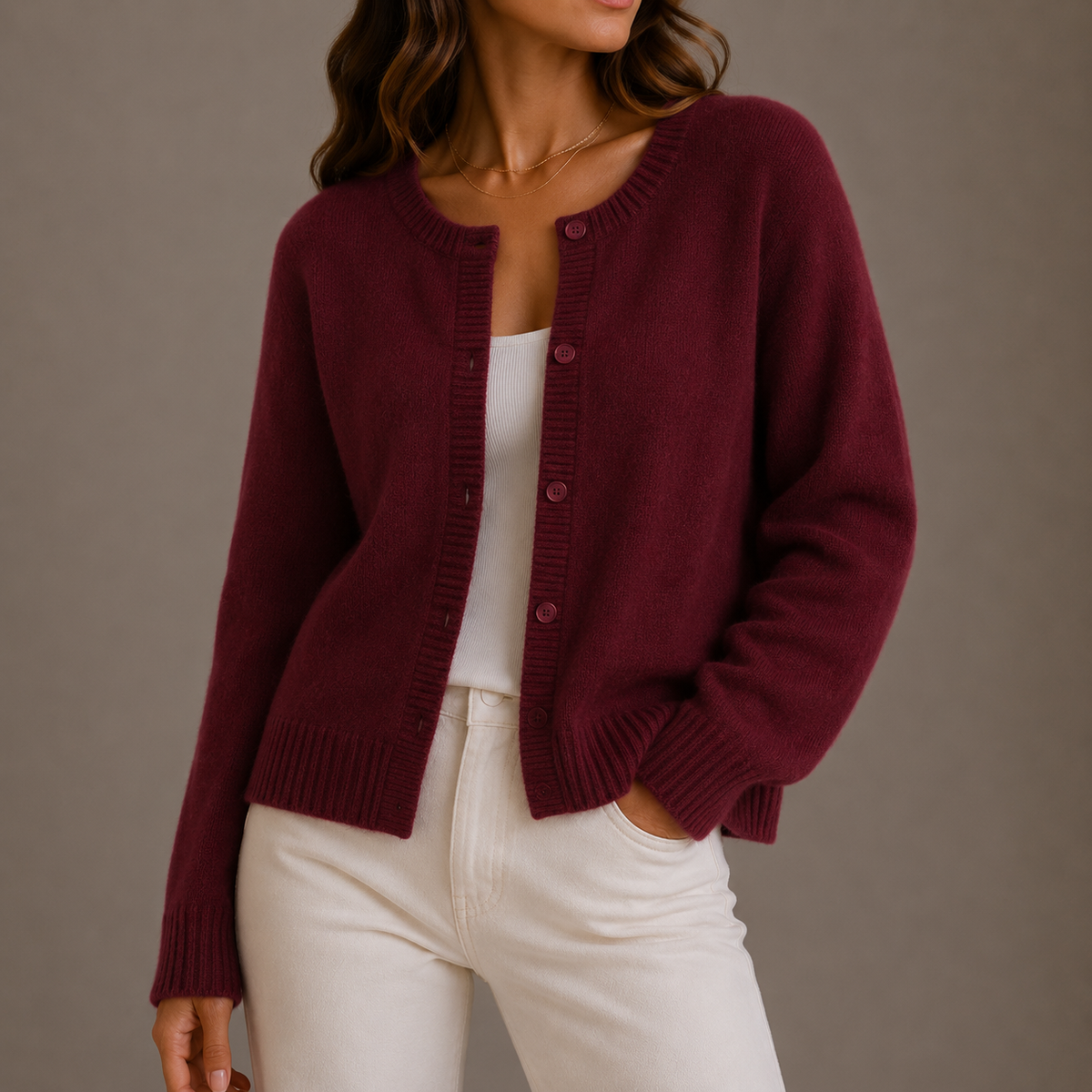 Meliora | Women's Soft Knit Cardigan with Round Neck and Button-Up Front