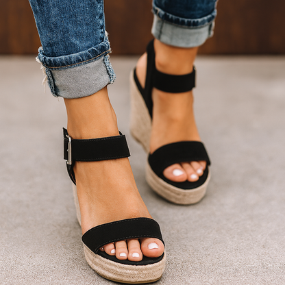 Elmira | Women Wedge Sandals with Open Toe and Ankle Strap Design