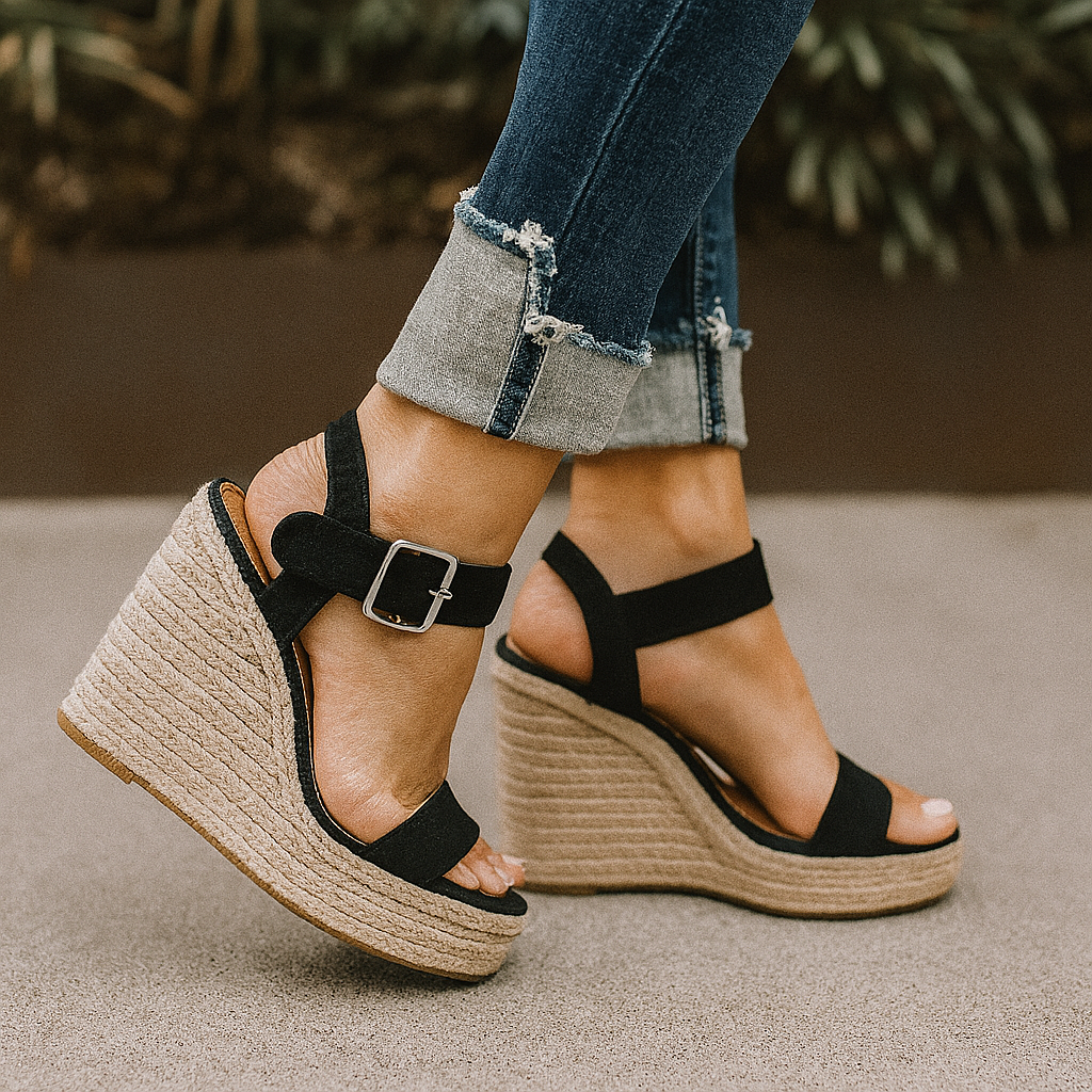 Elmira | Women Wedge Sandals with Open Toe and Ankle Strap Design