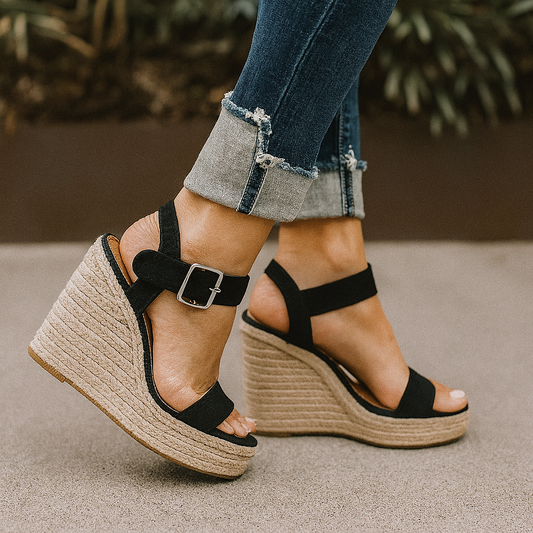 Elmira | Women Wedge Sandals with Open Toe and Ankle Strap Design