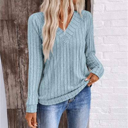 Dorothy | Elegant Sunken Stripe Sweater with V-Neck
