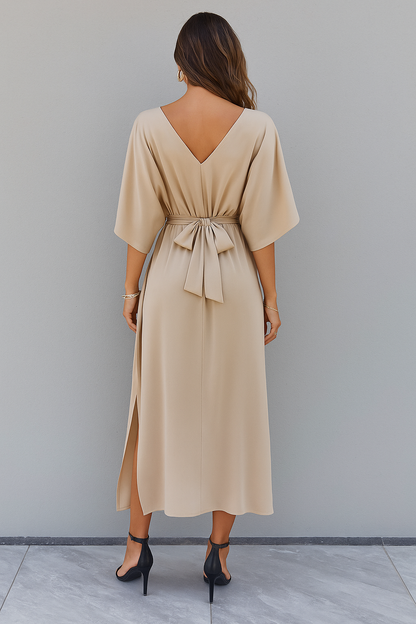 Eliza | Women's maxi dress with V neck tie waist side slit