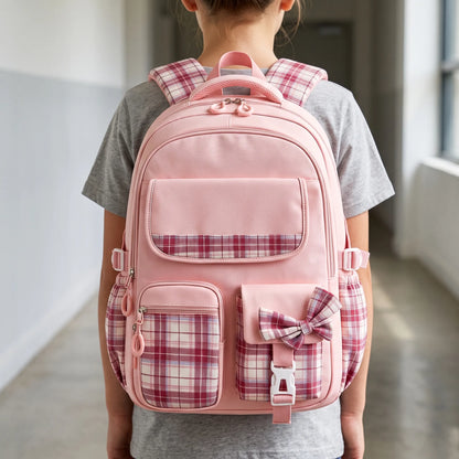Kennedy | School Backpack with Plaid Details and Cute Design