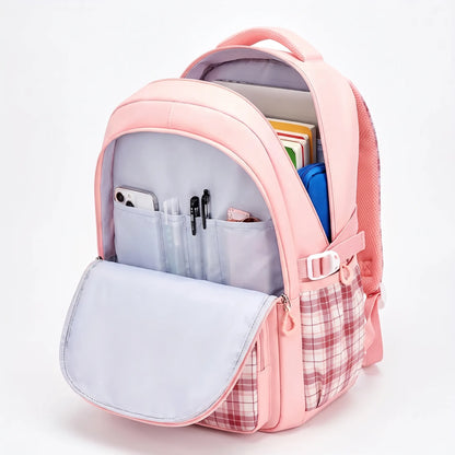 Kennedy | School Backpack with Plaid Details and Cute Design