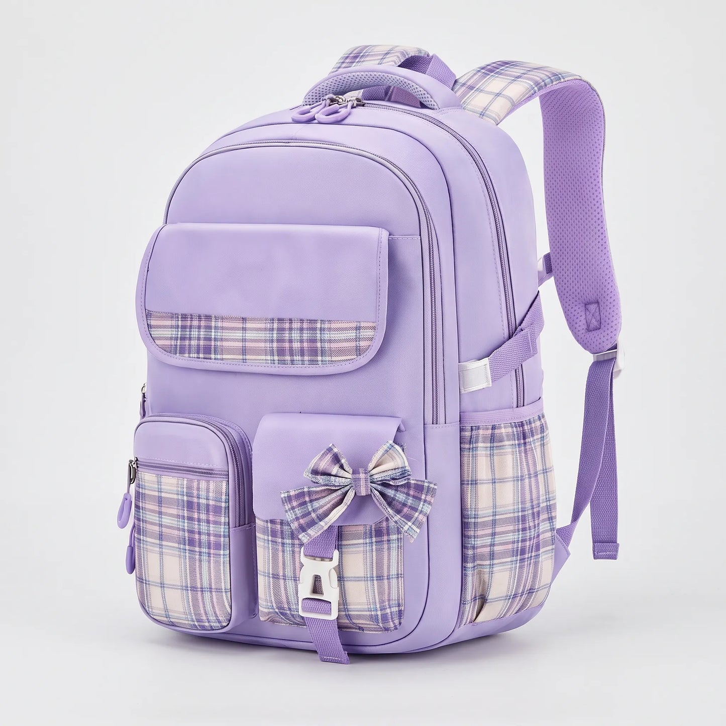 Kennedy | School Backpack with Plaid Details and Cute Design
