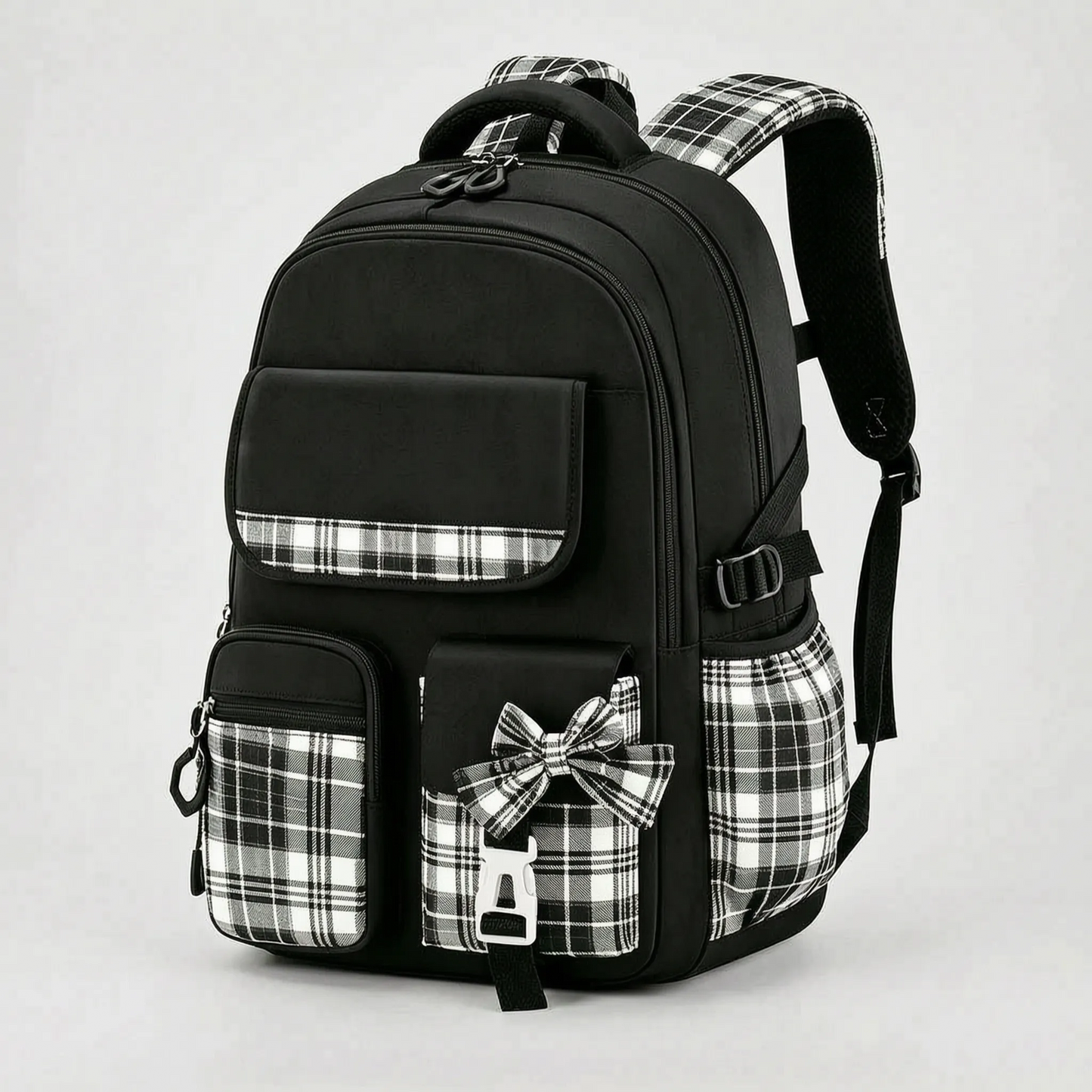 Kennedy | School Backpack with Plaid Details and Cute Design