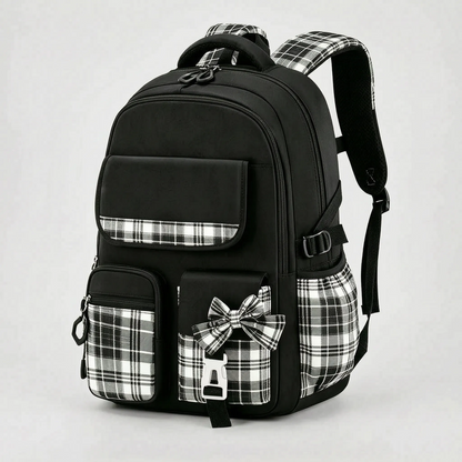 Kennedy | School Backpack with Plaid Details and Cute Design