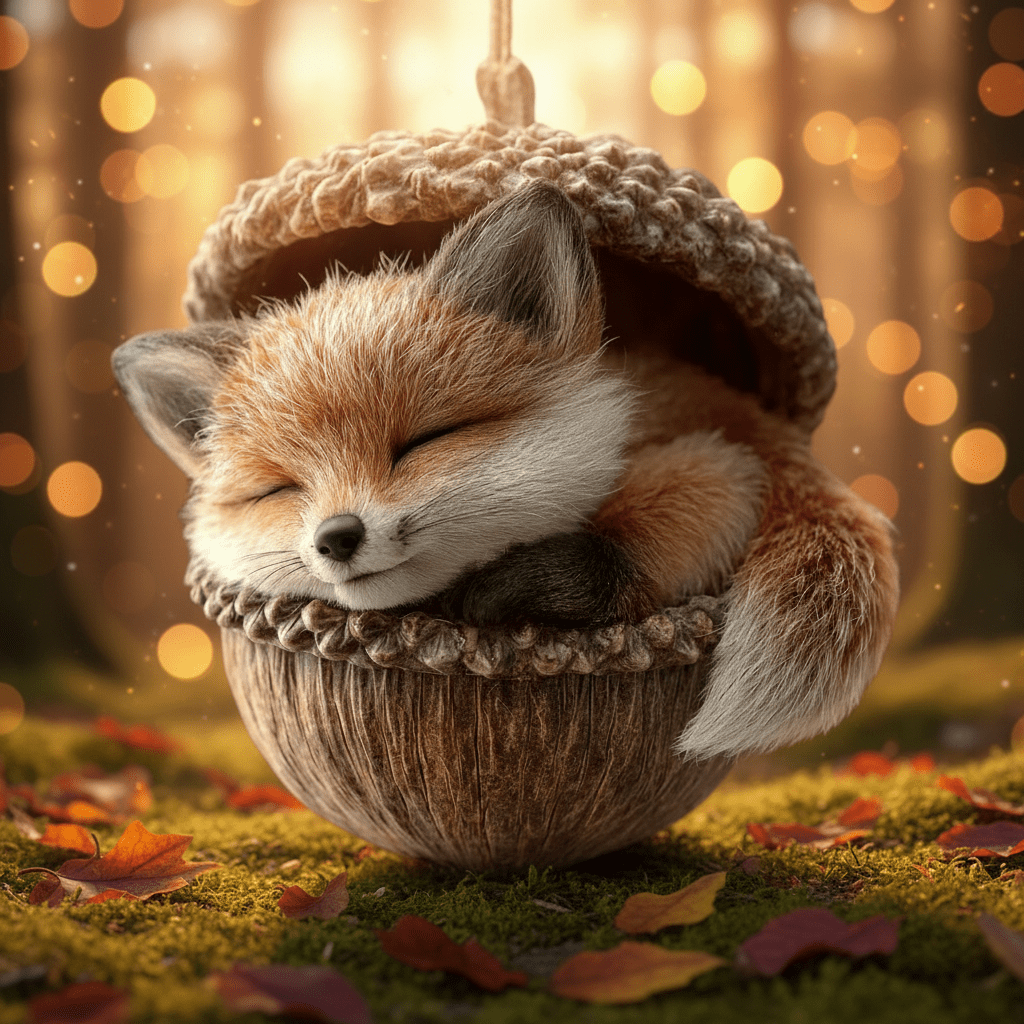 Handcrafted Woodland Animal Acorn Tree Ornaments Decorations